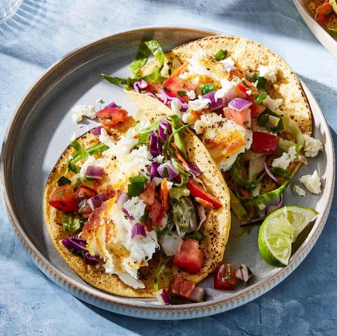 Seared Halibut Fish Tacos with Cilantro Slaw