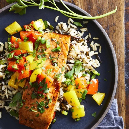Sweet & Spicy Roasted Salmon with Wild Rice Pilaf