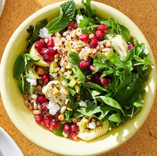 Farro Salad with Arugula, Artichokes & Pistachios