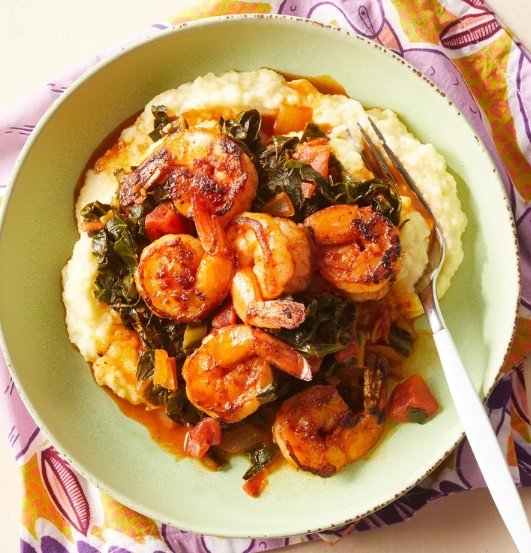 Smoky Collards & Shrimp with Cheesy Grits